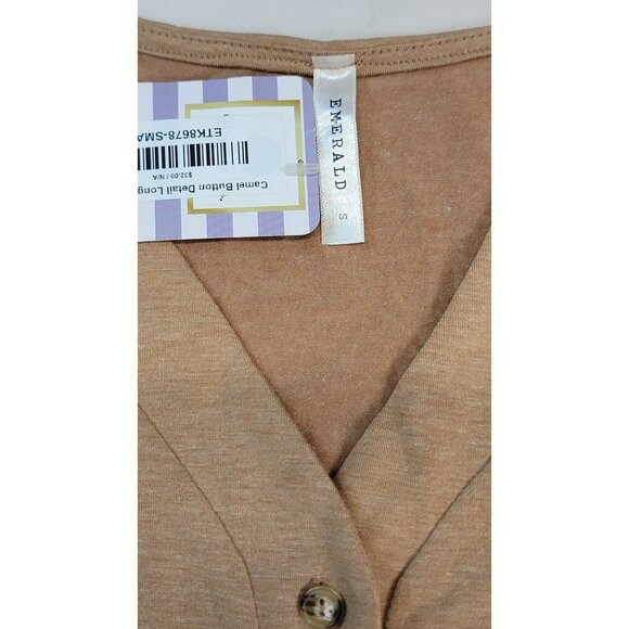 Emerald Long Sleeve Top V Neck Tan Camel 1/2 Button Down Detail Womens Small - Picture 4 of 6